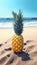 A pineapple in a beach in a sunny day. Generative AI