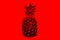 Pineapple black on a red background. Pop art design, creative concept. Modern Art. The concept of party, summer time