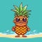 pineapple cartoon character wear sun glasses illustration ai generated