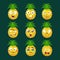 Pineapple Cartoon Emoji Portaraits Fith Different Emotional Facial Expressiona Set Of Cartoon Stickers