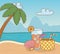 Pineapple cocktail and set items beach scene