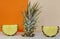 Pineapple on colourful background. Healthy food. Spring vitamins. Summer colours.
