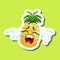 Pineapple Crying Out Loud, Cute Emoji Sticker On Green Background