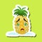 Pineapple Crying With Tears Running Down, Cute Emoji Sticker On Green Background