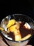 Pineapple Custard With Chocolate Syrup Garnish