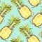Pineapple cut halves on soft blue background