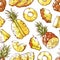 Pineapple fresh sliced exotic food seamless pattern