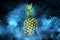 Pineapple fruit on background with vape smoke