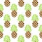 Pineapple green and brown seamless vector pattern.