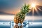 pineapple with ice cubes and sunlight