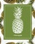 Pineapple illustration with real pineapples in background