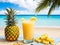 Pineapple Juice on the Beach: A Taste of Summer. Ai Generated