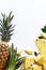 Pineapple juicy yellow slices background. Top view fresh pineapples slice parts