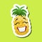 Pineapple Laughing, Cute Emoji Sticker On Green Background