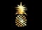 Pineapple with leaf logo icon, heart shape design. Golden Tropical fruit isolated on black background. Symbol of food, sweet, gold