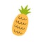 Pineapple with leaf. Sweet tropical fruit drawn in doodle style. Exotic ananas, fresh summer food icon. Ripe healthy