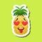 Pineapple In Love With Hearts In Eyes, Cute Emoji Sticker On Green Background