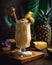 A pineapple milkshake with a pineapple garnish. Generative AI image.