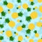 Pineapple mixed seamless pattern yellow and sky blue pineapple silhouette background,