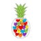 Pineapple. Outline image of a pineapple with colorful hearts