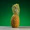 Pineapple packed in transporting mesh, green background
