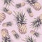 Pineapple on a pink background. Watercolor colourful illustration. Tropical fruit. Seamless pattern. Summer print