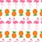 Pineapple Pink flamingo icon set. Seamless Pattern Wrapping paper, textile template.