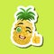Pineapple Showing Thumbs Up, Cute Emoji Sticker On Green Background