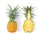 Pineapple with slices on white background. top view