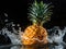 Pineapple Splashing Into Water. Generative AI.