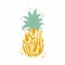 Pineapple summer lettering. Hand drawn text in fruit silhouette, tropical poster, bright vacation postcard, summertime sticker