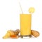 Pineapple, turmeric, ginger smoothie in a glass with ingredients isolated on a white background.