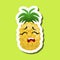Pineapple Upset, Cute Emoji Sticker On Green Background
