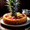 Pineapple Upside-Down Cake , traditional popular sweet dessert cake