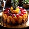 Pineapple Upside-Down Cake , traditional popular sweet dessert cake