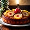 Pineapple Upside-Down Cake , traditional popular sweet dessert cake