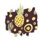 Pineapple vector. Fresh tropical fruit ananas in cartoon style. Half and ring vector pineapple slice, pineaple piece