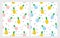 Pineapple Vector Pattern. White Backgound. Cute Infantile Abstract Design.