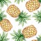 Pineapple watercolor seamless pattern. Exotic fruits background