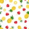 Pineapple and watermelon seamless pattern background texture, fruit juicy in summer season holiday, Hawaii style, vector