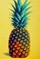 a pineapple on a yellow background with a blue center piece on top of it\\\'s head and bottom part