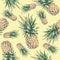 Pineapple on a yellow background. Watercolor colourful illustration. Tropical fruit. Seamless pattern