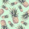 Pineapples on a light green background. Watercolor colourful illustration. Tropical fruit. Seamless pattern