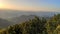 Pines on top of mountains, hiking before sunset, soft colors and shadows. View above valley during summer time. landscape Suchy in