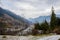 Pinewood fence on the background of winter Carpathian mountain