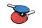 Ping-pong blue and red rackets and ball hand drawn outline sketch. Table tennis equipment. Ping pong game paddles logo