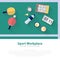 Pingpong green workspace flat icons. Ping pong table tennis Vector illustration