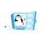 Pinguin in the fridge with a thermometer. Freezer low temperature. Mascot cartoon vector illustration.