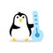 Pinguin with a thermometer. Low temperature. Mascot cartoon vector illustration.