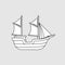 Pinisi, Indonesian Traditional Ship, Black And White Vector Illustration.